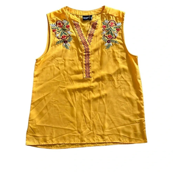 Cruel Girl Floral Embroidered V Neck Goldenrod Tank Top Womens size Small - Picture 1 of 9